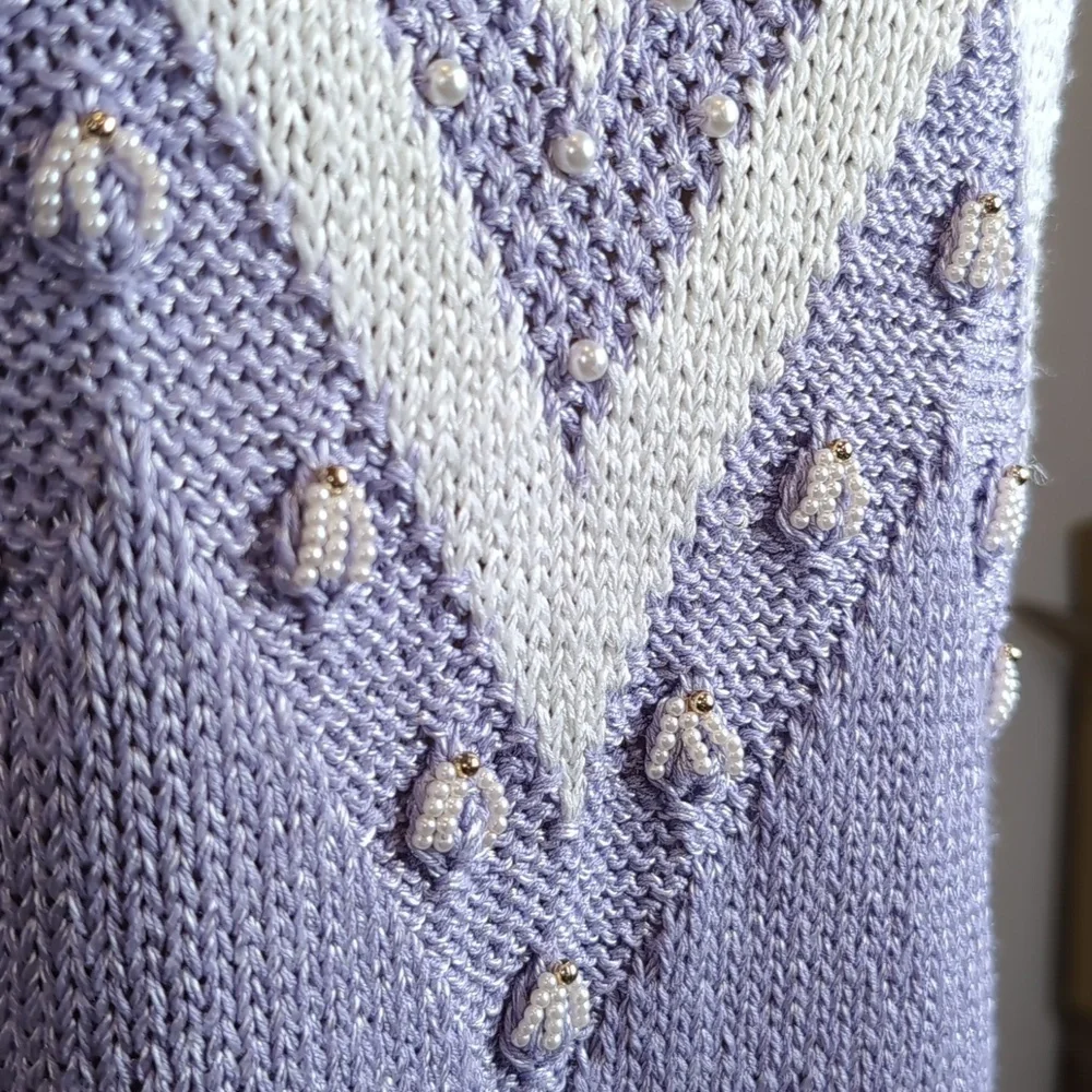 Vintage 90s Magnolia Sweater Pearl Beaded Chevron Tunic Knit Pullover Keyhole